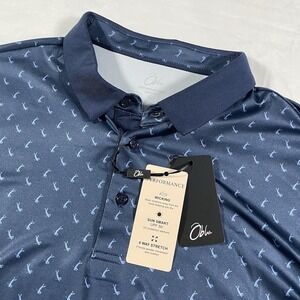 Obla Performance Golf Polo Shirt Mens Large Navy Blue Golfing Print Wicking Sun